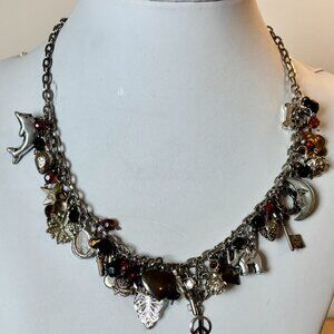 Upcycled Necklace Loaded with Small Charms and Beads